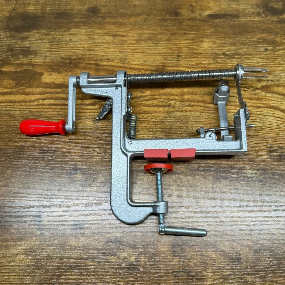 Pampered Chef Apple Peeler Corer Slicer Silver Cast Aluminum Clamp On